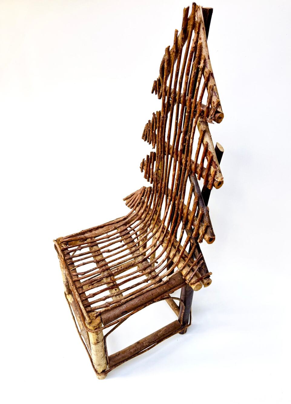 Vintage Rustic Twig Chair with Woven Seat Folk Art Decor